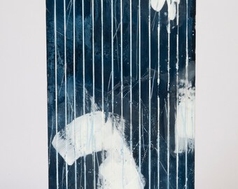 Original Blue and White Abstract // "All Alone"