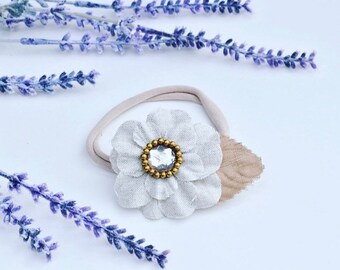 Brown flower headband, baby headband, beige headband