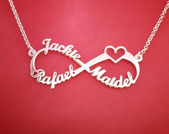 Heart Infinity Necklace Infinity Name Necklace 3 Names Infinity Necklace Infinity Heart Children's Name Necklace for Mother 3 Name Necklace