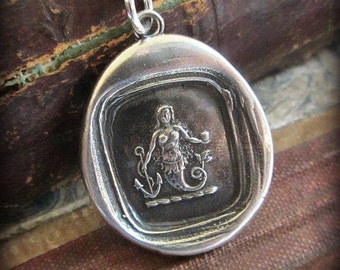 Mermaid Wax Seal Necklace - eloquence and enchantment - Mermaid Necklace - wax seal jewelry silver - E2320