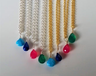 Turquoise Necklace,Gemstone Necklace,Birthstone Necklace, Faceted Teardrop Briolette Gemstone Necklace, Briolette Necklace, Bridal, Wedding