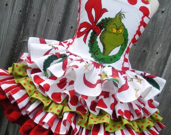 Made to Order Custom Boutique Grinch Whoville Seuss Christmas Dress Girl Sizes 2 3 4 5 6 7 or 8