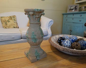 Large Candlestick, vintage look, Grecian style, verdigris finish, Cottage Decor, Shabby Chic