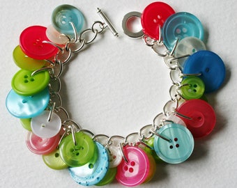 Button Bracelet Spring Mix Pink Lime Green Blue Pearly Cream