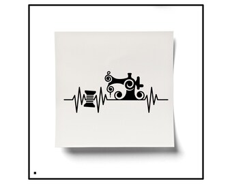 Heartbeat With Sewing Machine and Heart. Vector Cutting File for Heartbeat With Sewing Machine and Heart. Vector Cutting File for