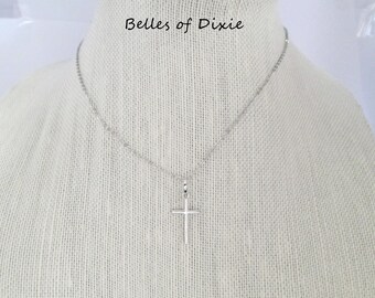 18K Silver Plated Cross Necklace ~ Dainty Delicate Cross Pendant ~ Christian Jewelry ~ Gift for First Communion Confirmation Flower Girl