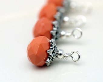 Vintge Style Coral Crystal and Ornate Bead Cap Dangle Charm Drop Set