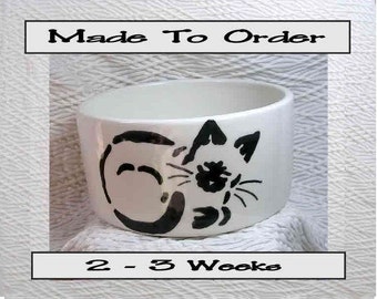 Siamese Stencil Cat Bowl Designed & Handmade By Grace M Smith Paw Prints Inside 20 Oz. Ceramic