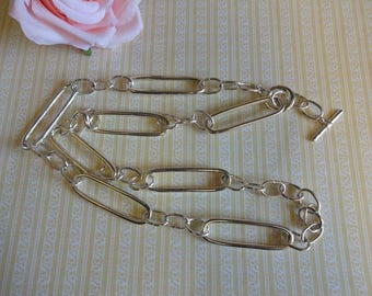 Vintage Silver Modernist Chain Necklace, Statement Chain Necklace, Silver Chain Necklace, Large Chain Necklace, T Bar Necklace, Silvef T Bar