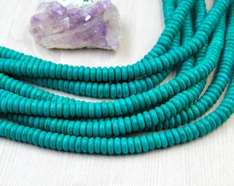 Howlite Beads, 8mm, 130pc Strand, Abacus, Turquoise Color, Howlite Stone Beads -B867