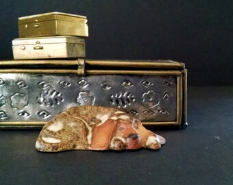Sleeping Dog Figurine Spotted Hound Dog Vintage Tremar Pottery