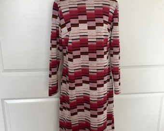 Vintage 1960s Knit Shift Dress Mod Geometric Op Art Turtleneck Medium