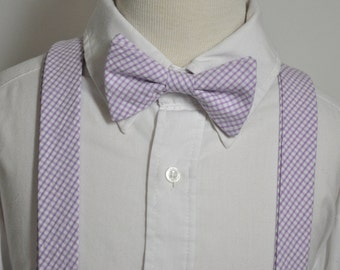 Lavender GinghamvBoys Bowtie and Suspender Set LOTS of COLORS AVAILABLE