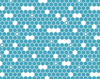 Blue and White Hexagon Honeycomb Fabric - Fine and Dandy