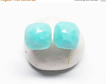 25% OFF Arizona Turquoise Gemstone, 6mm Faceted Squares, Sterling Silver Posts Studs Earrings, Bright Turquoise Blue Green, Free Shipping, E