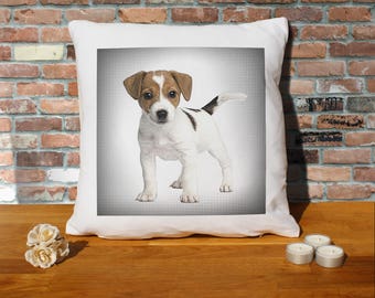 Jack Russell Terrier Dog Puppy Pillow Cushion - 16x16in - White