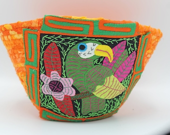 Mola Adorned Coiled Fabric Basket V