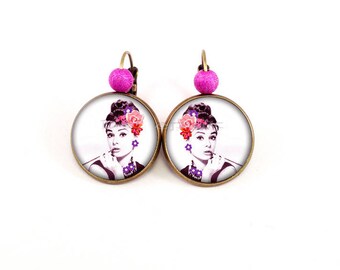 chic earrings "life in pink by Audrey" actress Audrey Hepburn Hollywood pink and bronze