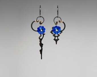 Sapphire Swarovski Crystal Steampunk Earrings, Vintage Clock Hands, Crystal Earrings, Blue Crystal Earrings by Youniquely Chic, Nyx II v24