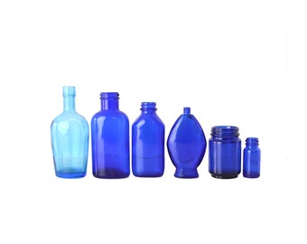 Lot of Vintage Cobalt Blue Glass Bottles, Instant Blue Bottle Collection