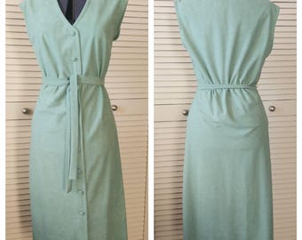 Fetching Button Front Seafoam Green Shirtwaist Dress, 1970's sz 10/M Joan Curtis