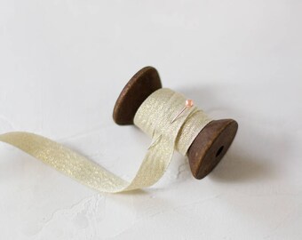 Pale Gold Sparkle Ribbon (with Wooden Spool) - 5 yards - 3/8" wide