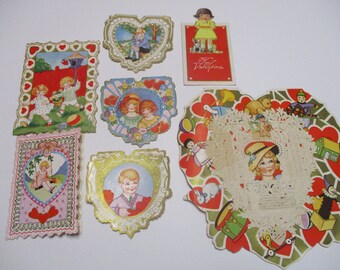 Vintage Childrens Valentine Day Cards Lot-Ephemera-Mixed Media-Paper-Crafts-Scrap Booking-Victorian-1930's
