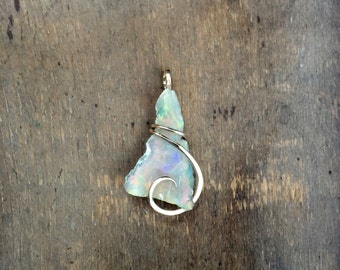 Opal in forged 14 karat gold pendant