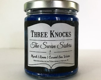 The Swan Sisters - Three Knocks Candles - Book Candle - Scented Soy Candle - 8 oz Jar