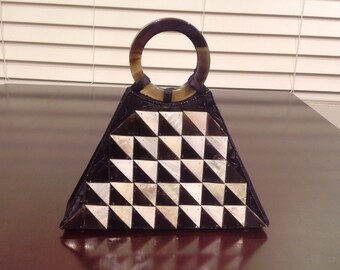 Geo Illusion Mother of Pearl Shell Handbag
