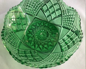 Vintage Green Pressed Glass Bowl