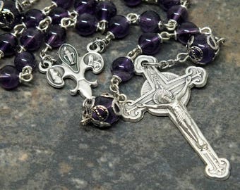 Gemstone Rosary of Amethyst, 5 Decade Rosary, Amethyst Rosary, February Rosary, Catholic Rosary, Ornate Rosary, Fancy Rosary