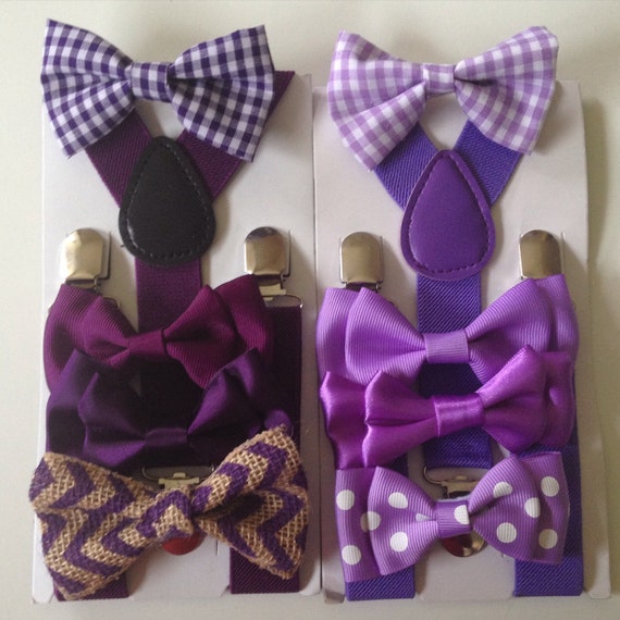 Plum Bow tie suspenders Purple Baby bowtie Plaid Boys Bow ties