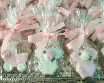 Baby Shower Assortment Sugar Cookies | Baby Pink Onesie and Baby Carriage Cookies