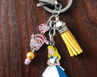 Alice in Wonderland and Cheshire Cat Charm Keychain