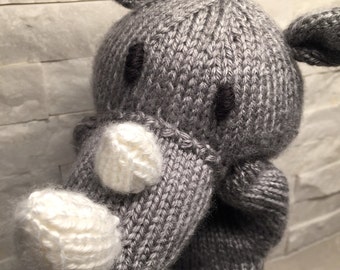 Knit rhino puppet, knit hand puppet rhino, knit glove puppet, knit puppet rhino, plush rhino puppet, rhino plush toy, glove puppet rhino