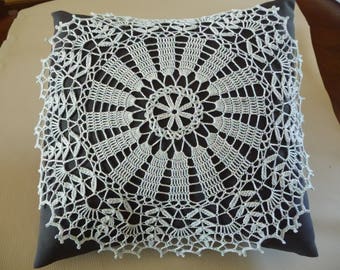 Subtle pastel blue cotton handmade crochet doily.