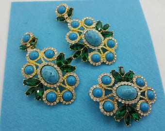 Sarah Coventry Maharani Brooch and Clip earrings 1969 mint condition