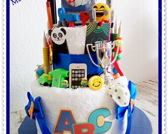 Cake for training boy from towels Pencils Eraser school Bag Soccer