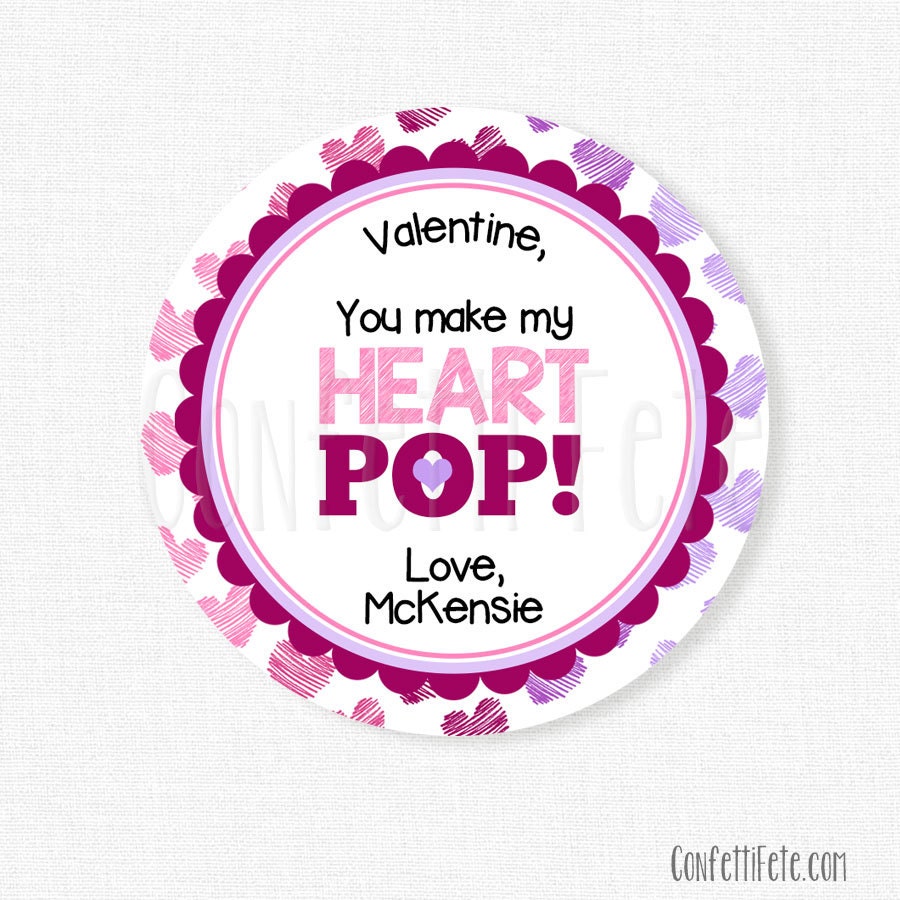 You Make My Heart POP Tag Heart Valentine Tags Popcorn