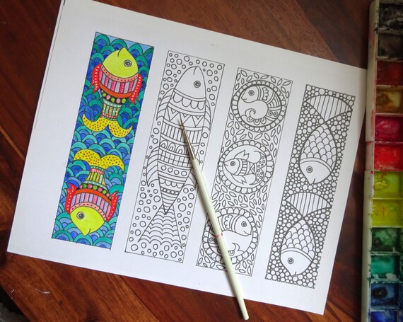 Coloring Bookmarks Fish Digital Download Bookmarks to