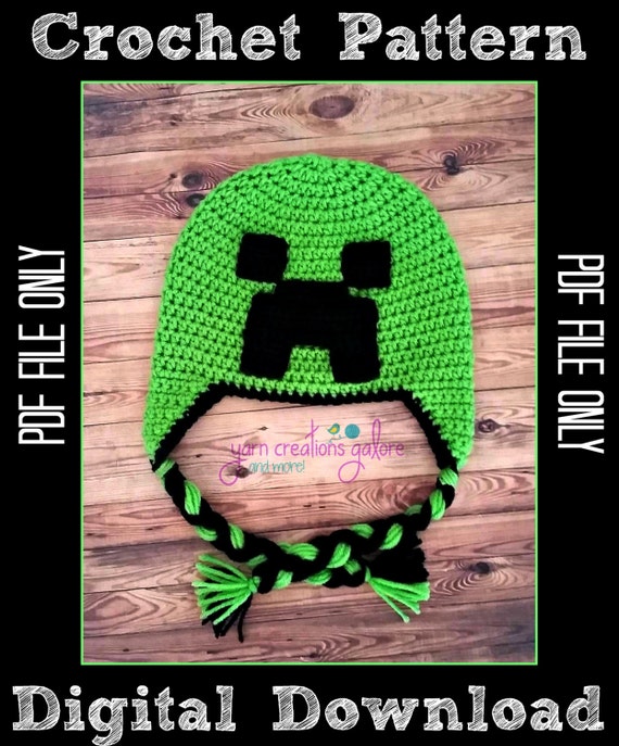 Minecraft Creeper Hat Crochet Pattern PDF FILE ONLY