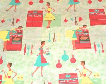 Sale! By the Half Yard, Kitchen Patchwork by Springs Creative, Flannel Fabric, Retro Fabric, Sold by the Half Yard