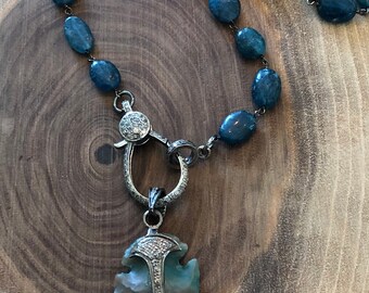 Rosary chain with pave diamond clasp, apatite rosary chain, pave diamond necklace, pave diamond pendant, gemstone necklace