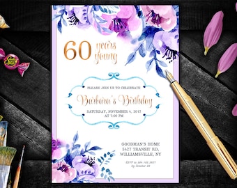 60th, 50th, 70th Birthday Invitation. Aniversary Party Invitation. Glam Birthday Invitation. Elegant Birthday Invitations.