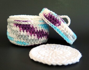 Crochet Cotton Facial Scrubbies 10 Makeup Remover Pads with Storage Container