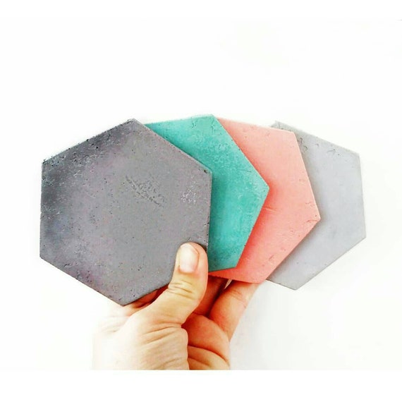 Concrete Hexagon Coasters/Cement Coasters/Geometric decor/New Home Gift/Housewarming Gift/Industrial/Coffee table decor/Minimalist