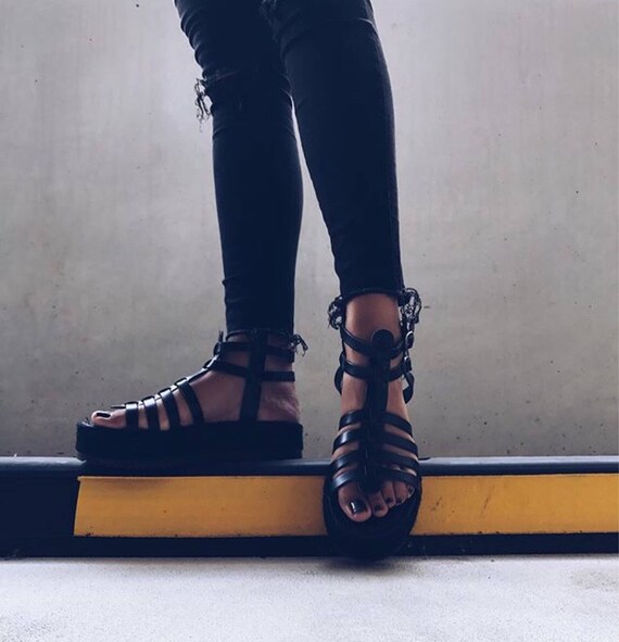 black flatform gladiator sandals