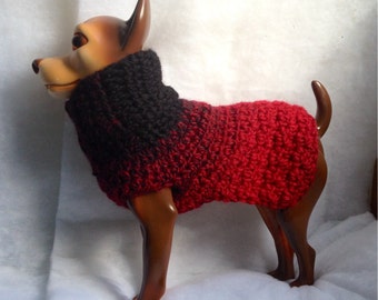 Ebony-to-Cranberry, Wool Dog Sweater, Knit Dog Sweater, small dog sweater, dog sweaters, dog sweater, red dog sweaters, black dog sweaters