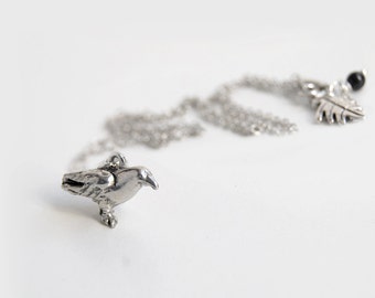 Silver Raven Necklace | Cute Crow Necklace | Dark Silver Bird Necklace | Crow Charm Necklace